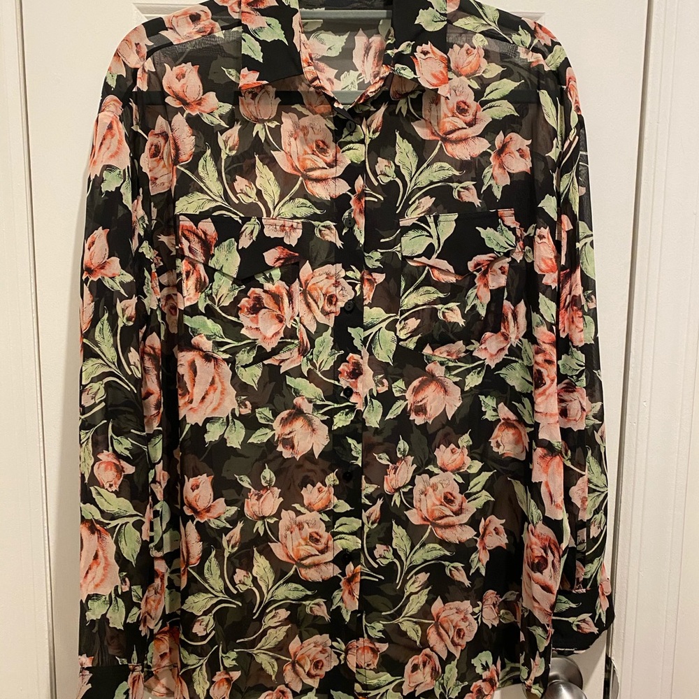 The Kooples | Silk Shirt with Neon Rose Print